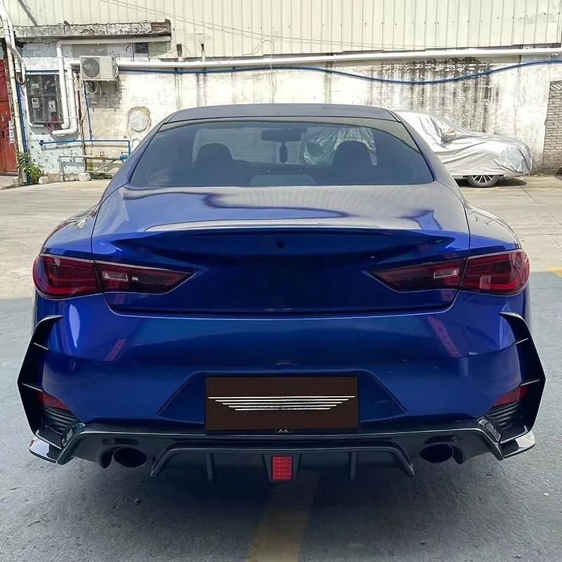 New  High Quality Carbon Fiber with Lights Exhaust Rear Diffuser Winglets Bolt-On  Q60S Coupe Bumper Body Kit